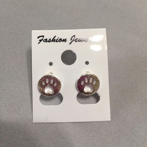 Paw Imprint Silver‎ Earrings-New - Picture 1 of 5